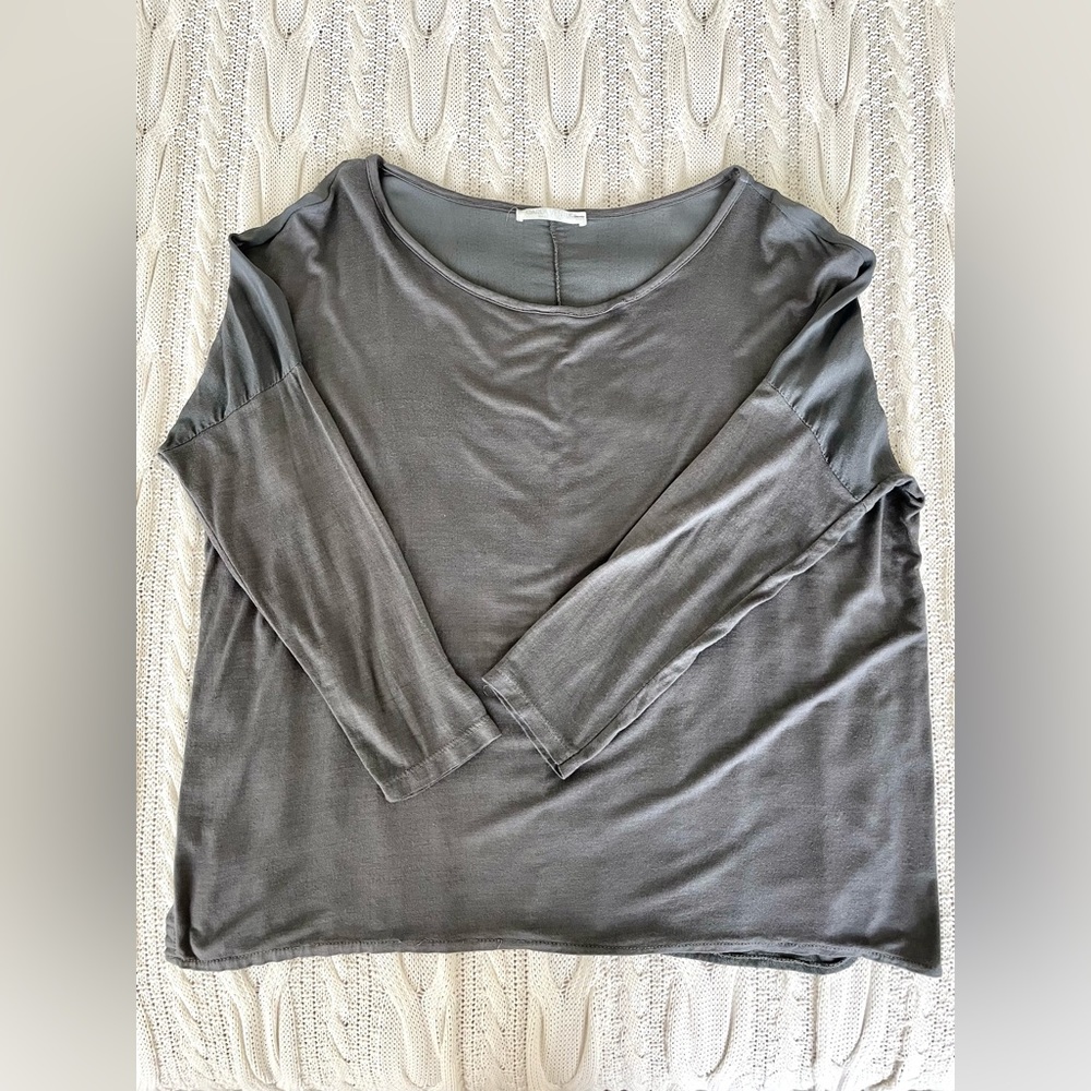 Carla Venturi Gray 3/4 Sleeve Top Silk Back Made In Italy Size S